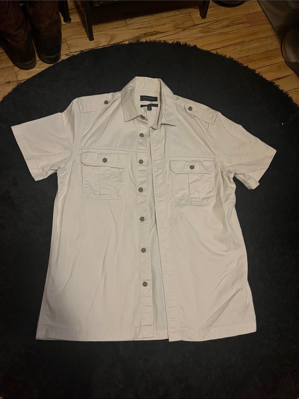 Banana Republic Light Beige Short-Sleeve Button-Down Utility Shirt